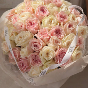50 Garden Roses White&Pink Ohara