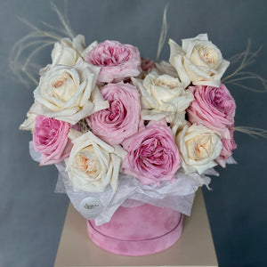 Hat Box of Roses White&Pink Ohara