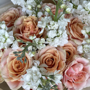 Duo Bouquet of Peach Garden Roses&Stock