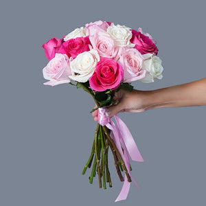 Dozen Roses White-Pink Mix