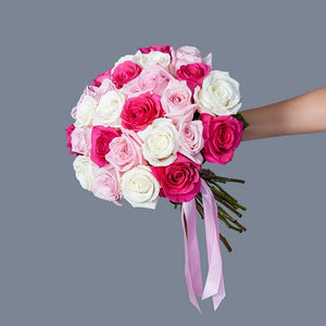 2 Dozen Roses White-Pink Mix