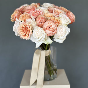 2 Dozen Garden Roses Nude Mix