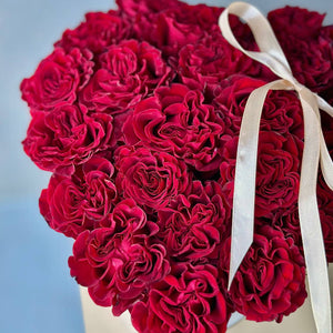 Red Garden Roses in a Heart Box