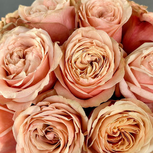 Hat Box of Peach Garden Roses