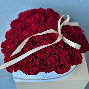 Red Garden Roses in a Heart Box