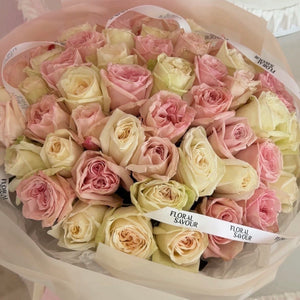50 Garden Roses White&Pink Ohara