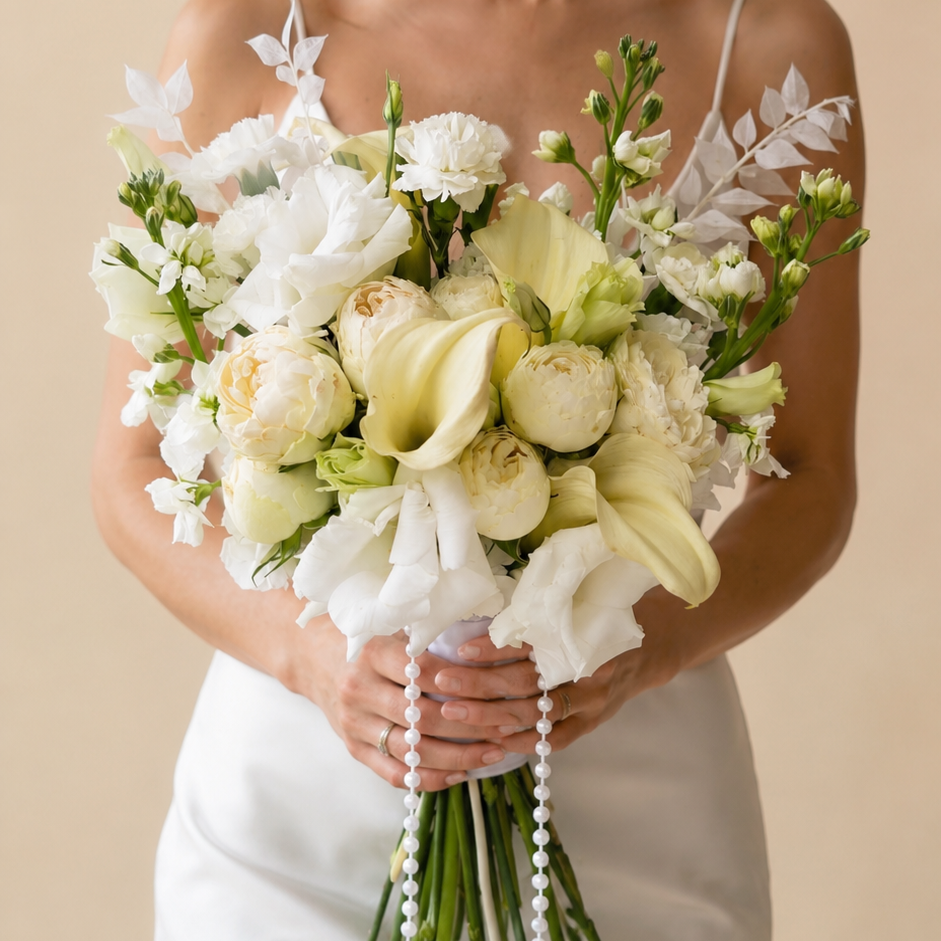 Elegant wedding flowers including a bridal bouquet and luxury floral arrangements designed by Floral Savour in Orlando