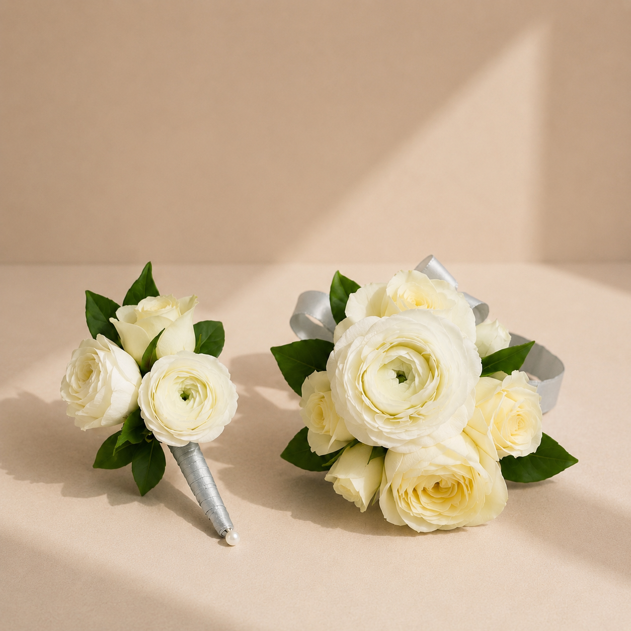 Elegant prom corsage, boutonniere, and fresh floral accessories handcrafted by Floral Savour in Orlando