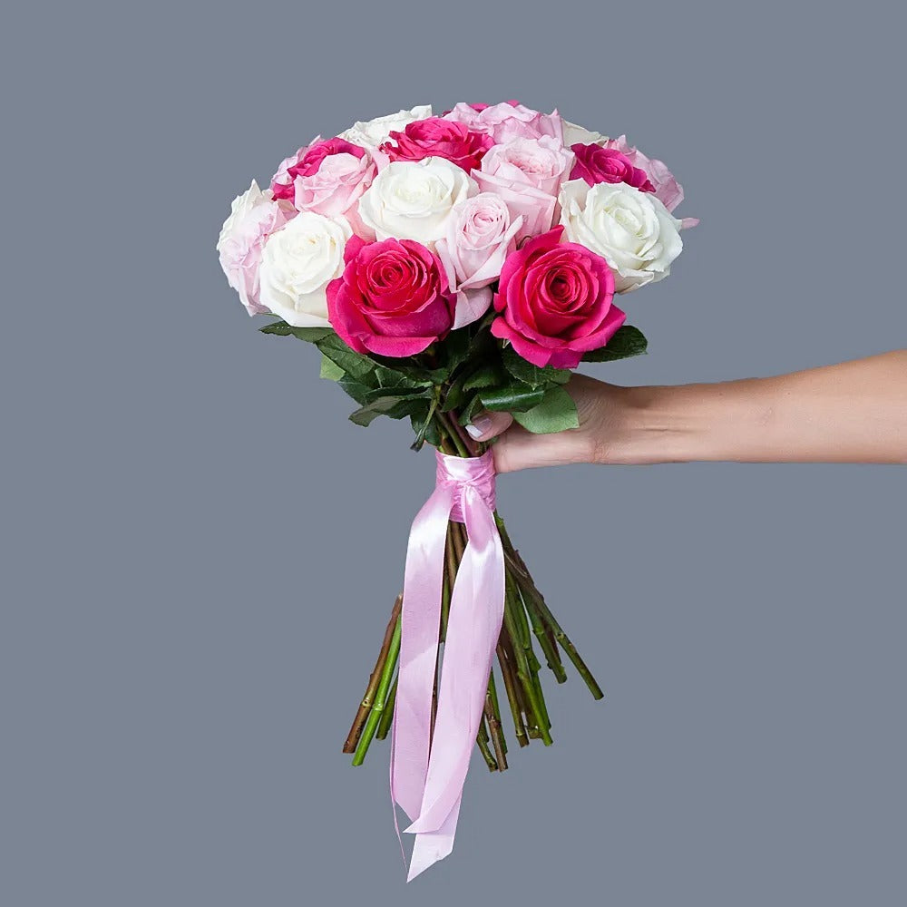 2 Dozen Roses White-Pink Mix