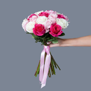 2 Dozen Roses White-Pink Mix