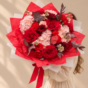 Red Desire luxury red rose bouquet with blush flowers and burgundy accents by Floral Savour Orlando