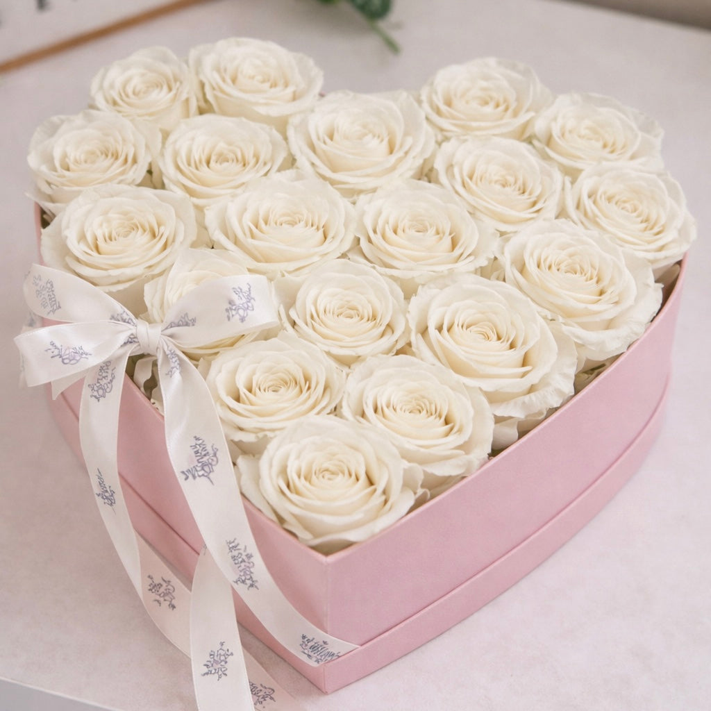 White Roses in a Heart Box