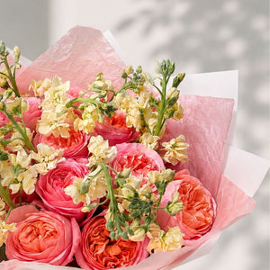 Duo Bouquet of Pink Garden Roses&Stocks