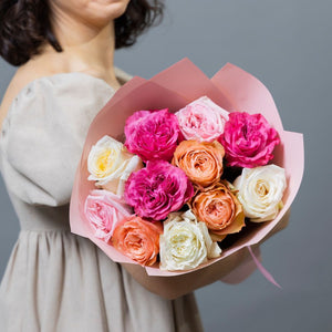 Dozen Garden Roses Vivid Mix