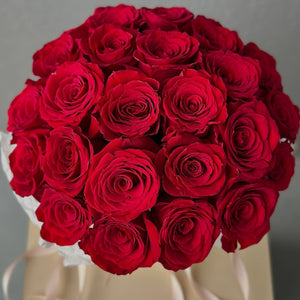 Hat Box of Classic Red Roses