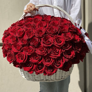 Flower Basket of Red Roses