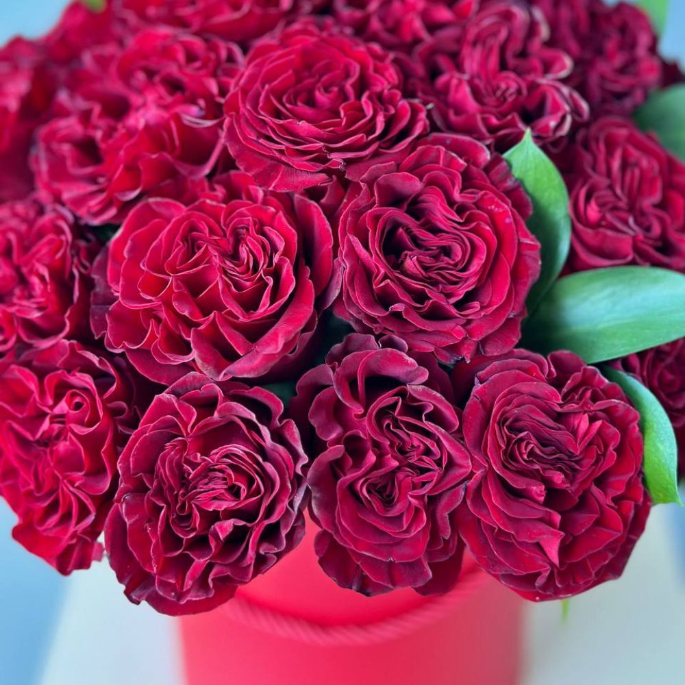 Hat box of Red Garden Roses
