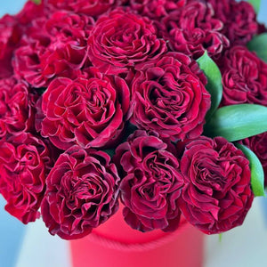 Hat box of Red Garden Roses