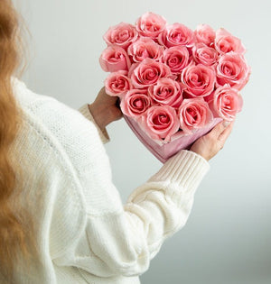 Pink Roses in a Heart Box