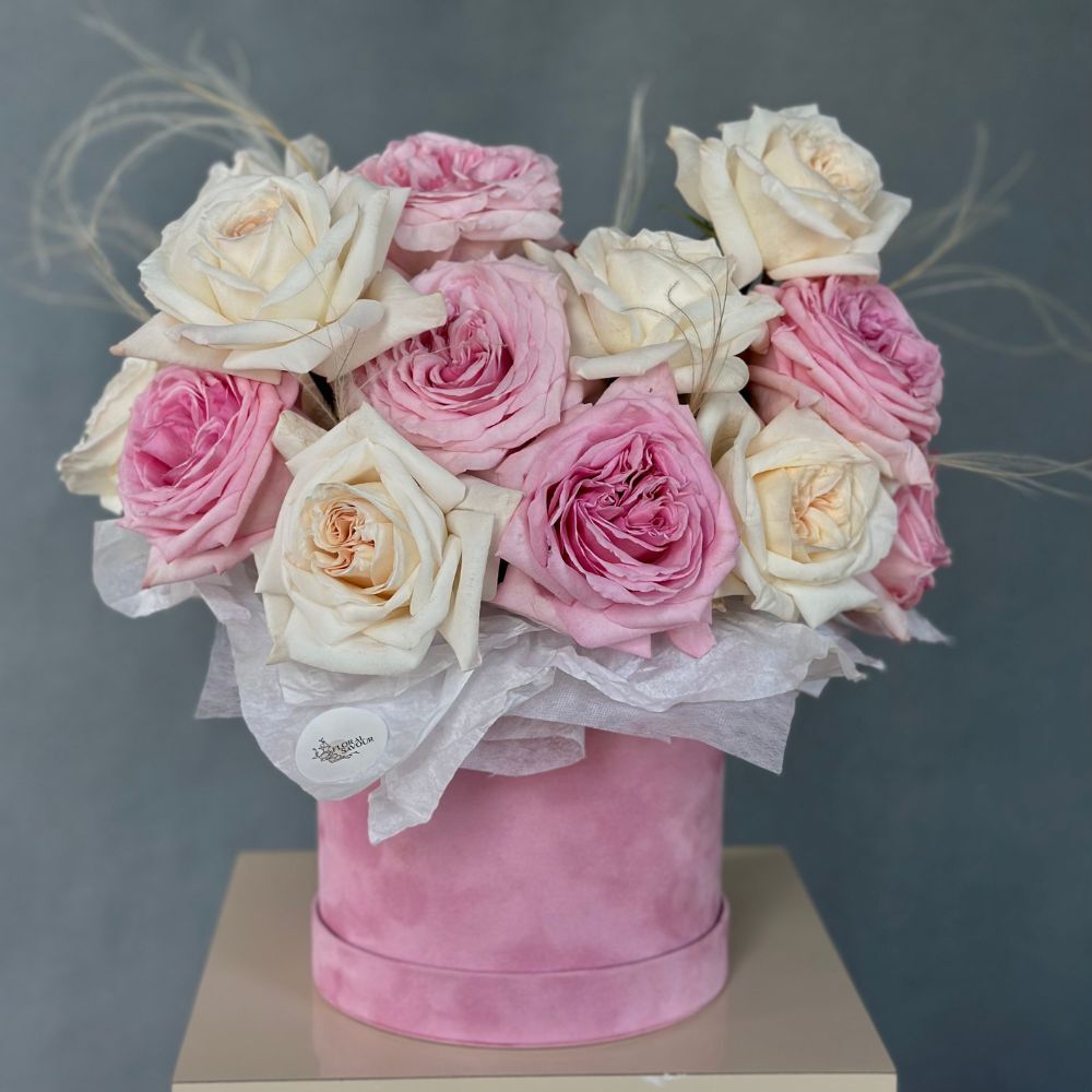 Hat Box of Roses White&Pink Ohara