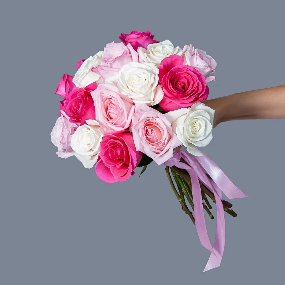 Dozen Roses White-Pink Mix