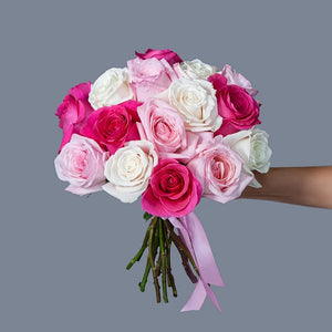 Dozen Roses White-Pink Mix