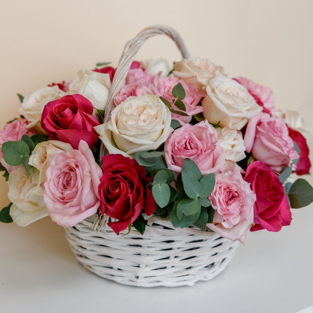 "Colorful Roses” Flower Basket