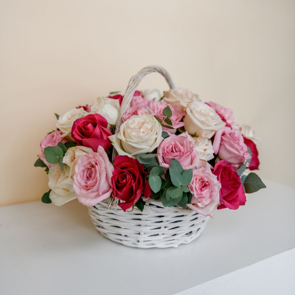"Colorful Roses” Flower Basket