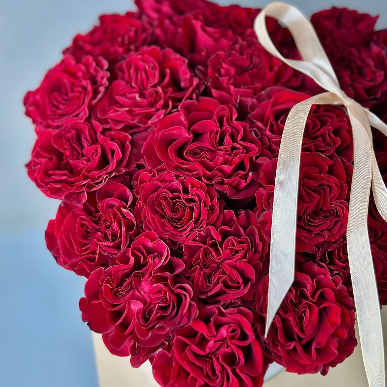 Red Garden Roses in a Heart Box