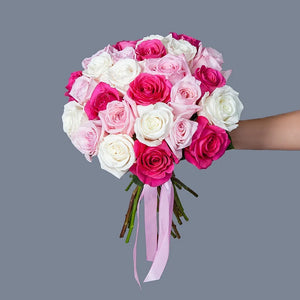 2 Dozen Roses White-Pink Mix