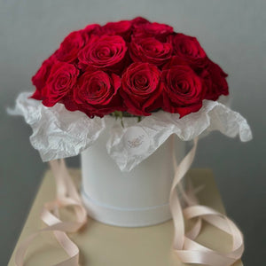 Hat Box of Classic Red Roses
