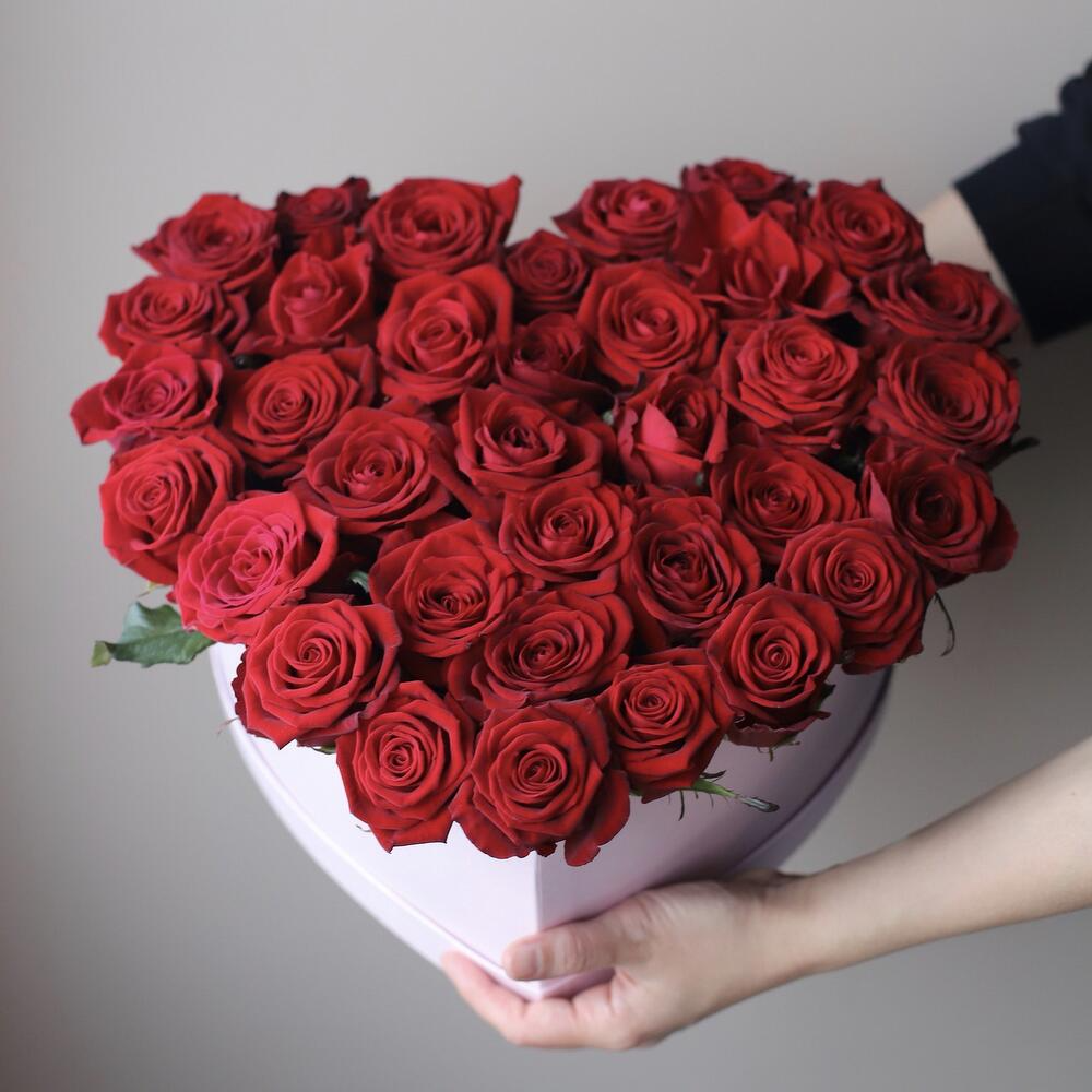 Red Roses in a Heart Box