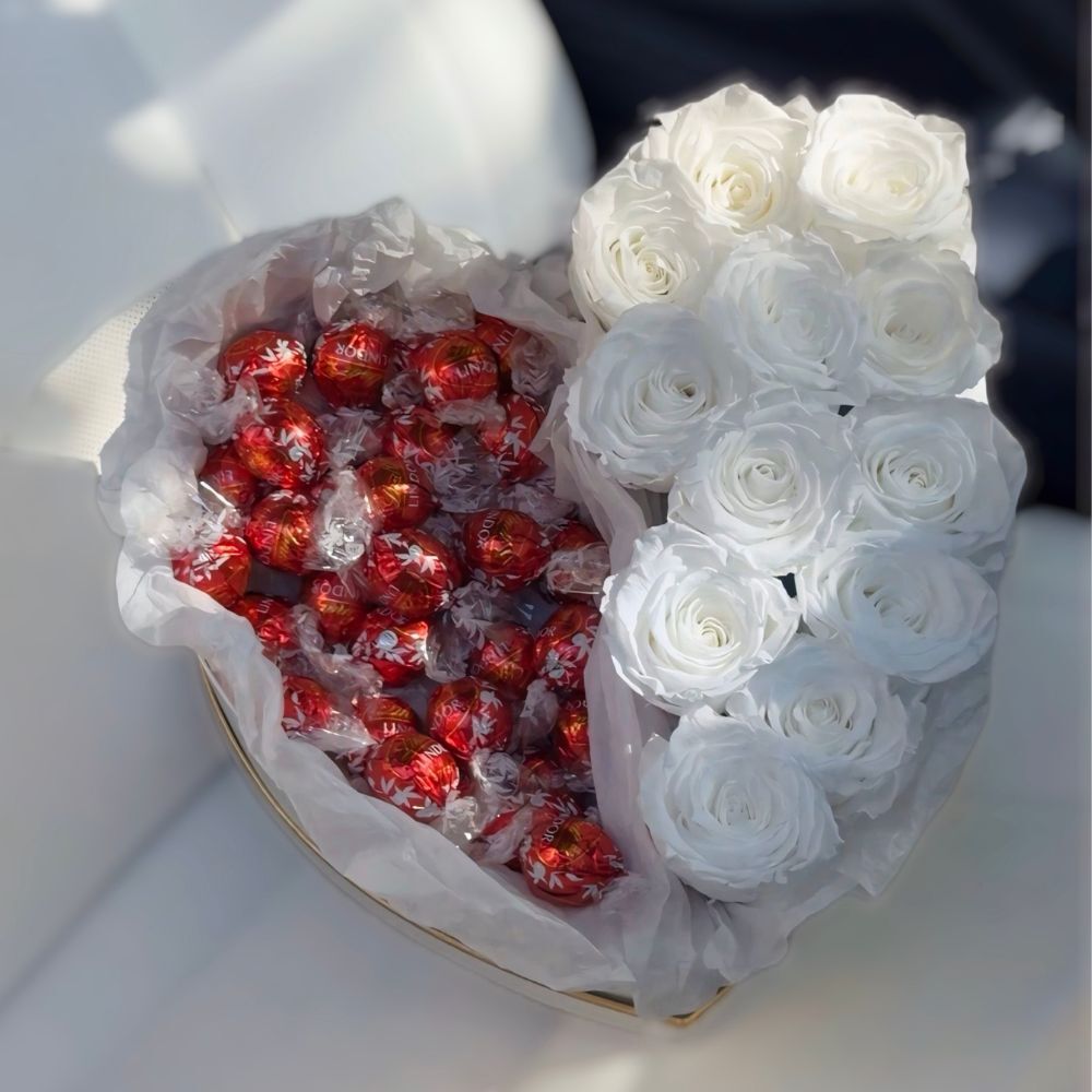Everlasting Heart-Shaped Roses Sweet Box
