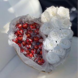 Everlasting Heart-Shaped Roses Sweet Box
