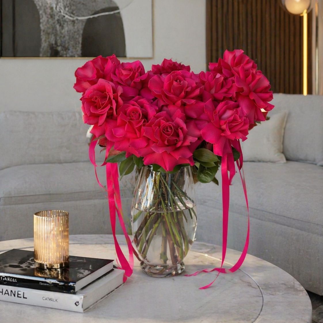 Dozen French Roses in a Vase