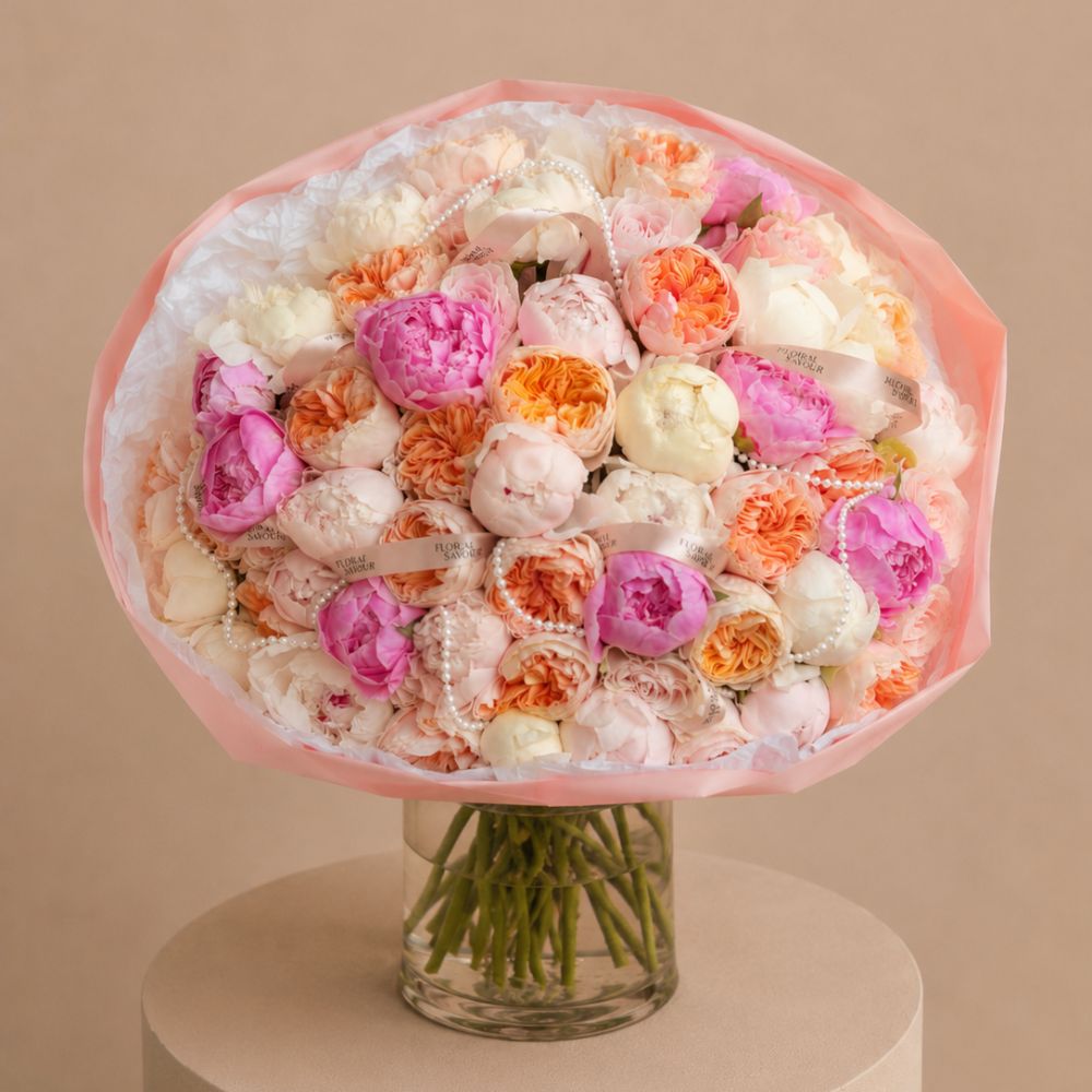 Duo Bouquet of Peonies&Peach Roses