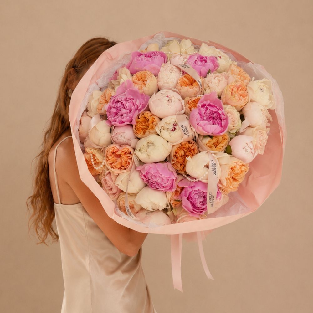 Duo Bouquet of Peonies&Peach Roses